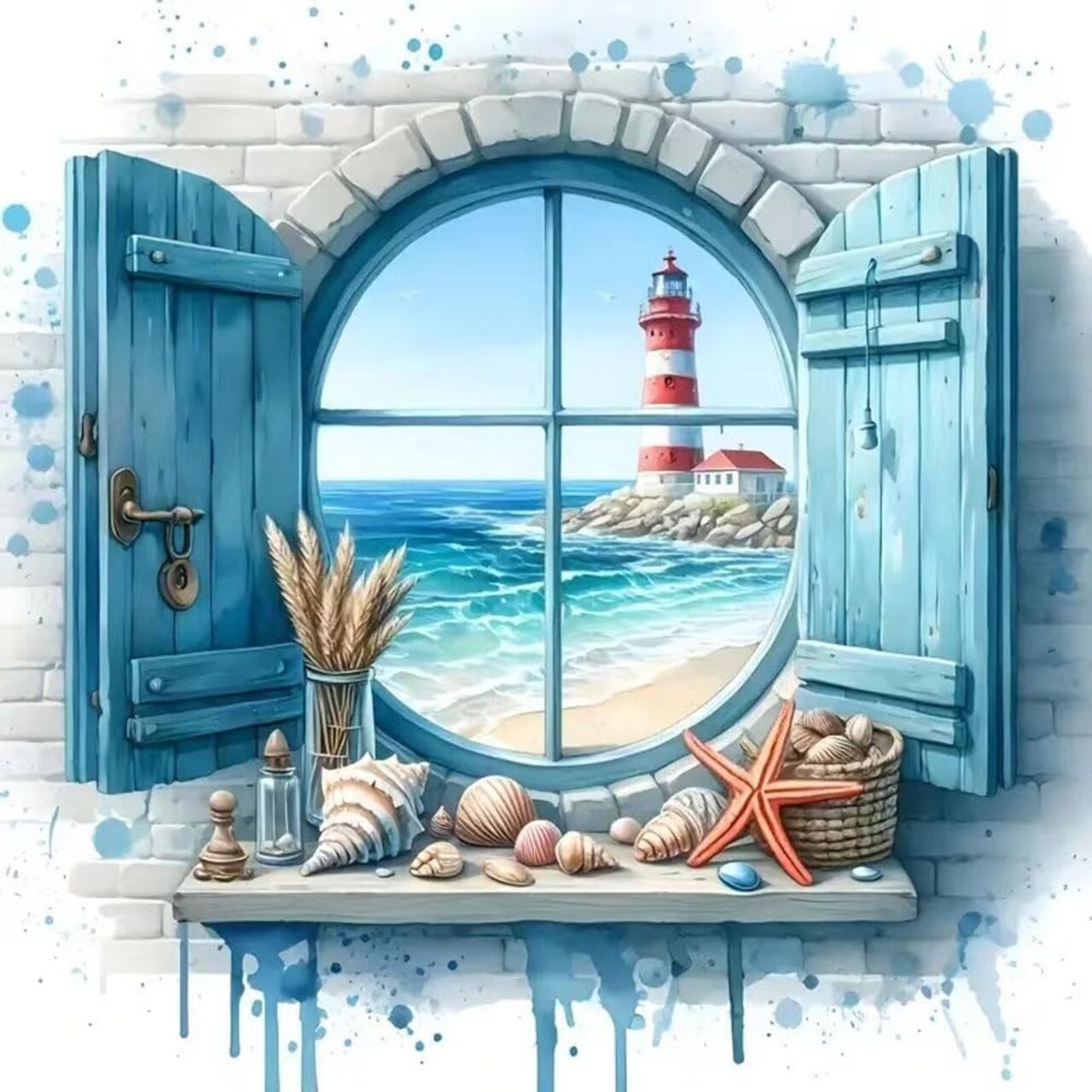 Lighthouse 5D Diamond Painting Kit for Adults – DIY Round Lighthouse Landscape Diamond Art for Beginners, Full Drill Mosaic Craft for Home Wall Decor, 11.8 x 11.8 Inch